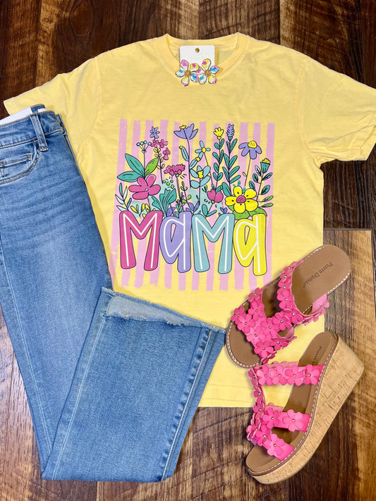 Comfort Colors Floral & Striped “Mama” T-Shirt