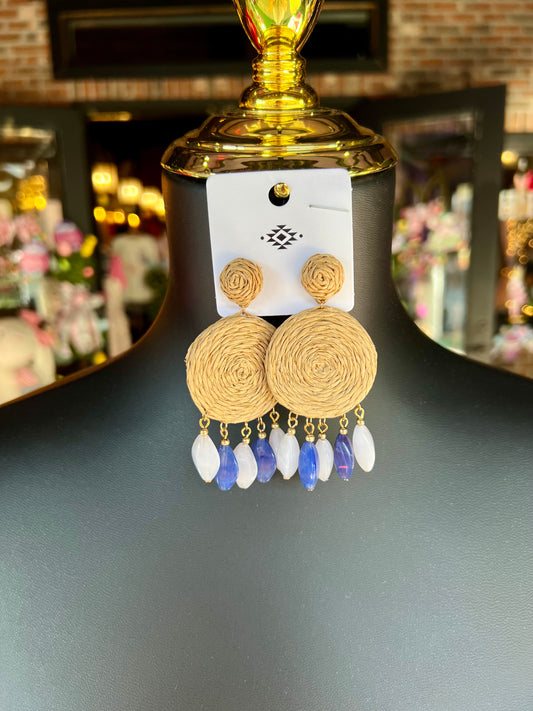 Raffia & Stone Dangle Earrings