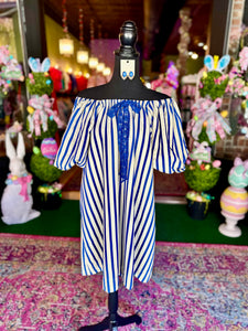 Royal Blue & White Striped Mini Dress