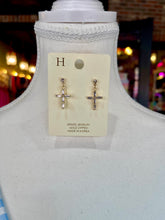 Load image into Gallery viewer, Pave Cross Drop Earrings
