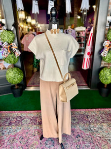 Cream Short Sleeve Knit Sweater