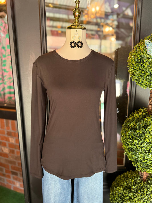 Black Long Sleeve Crew Neck Top