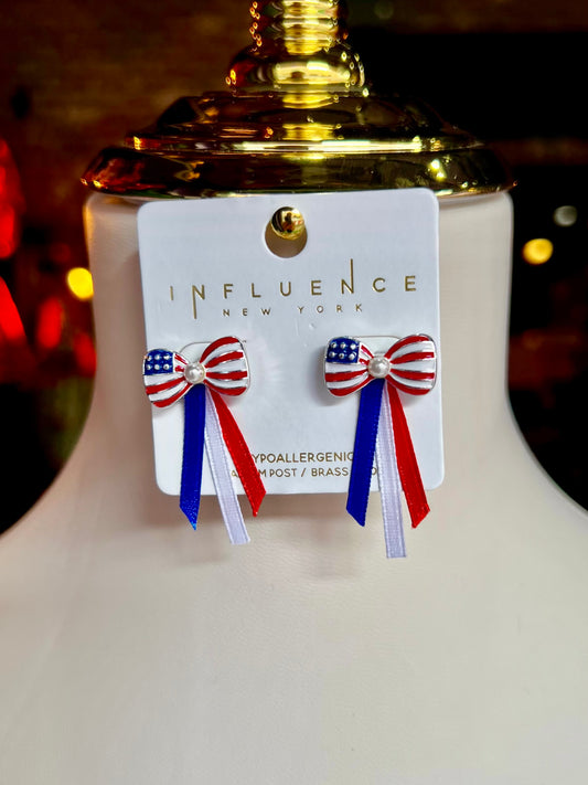 USA Flag Bow & Ribbon Earrings