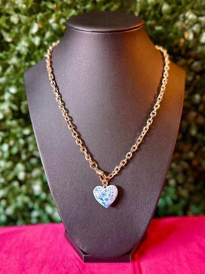 Floral Heart Charm Pendant Necklace