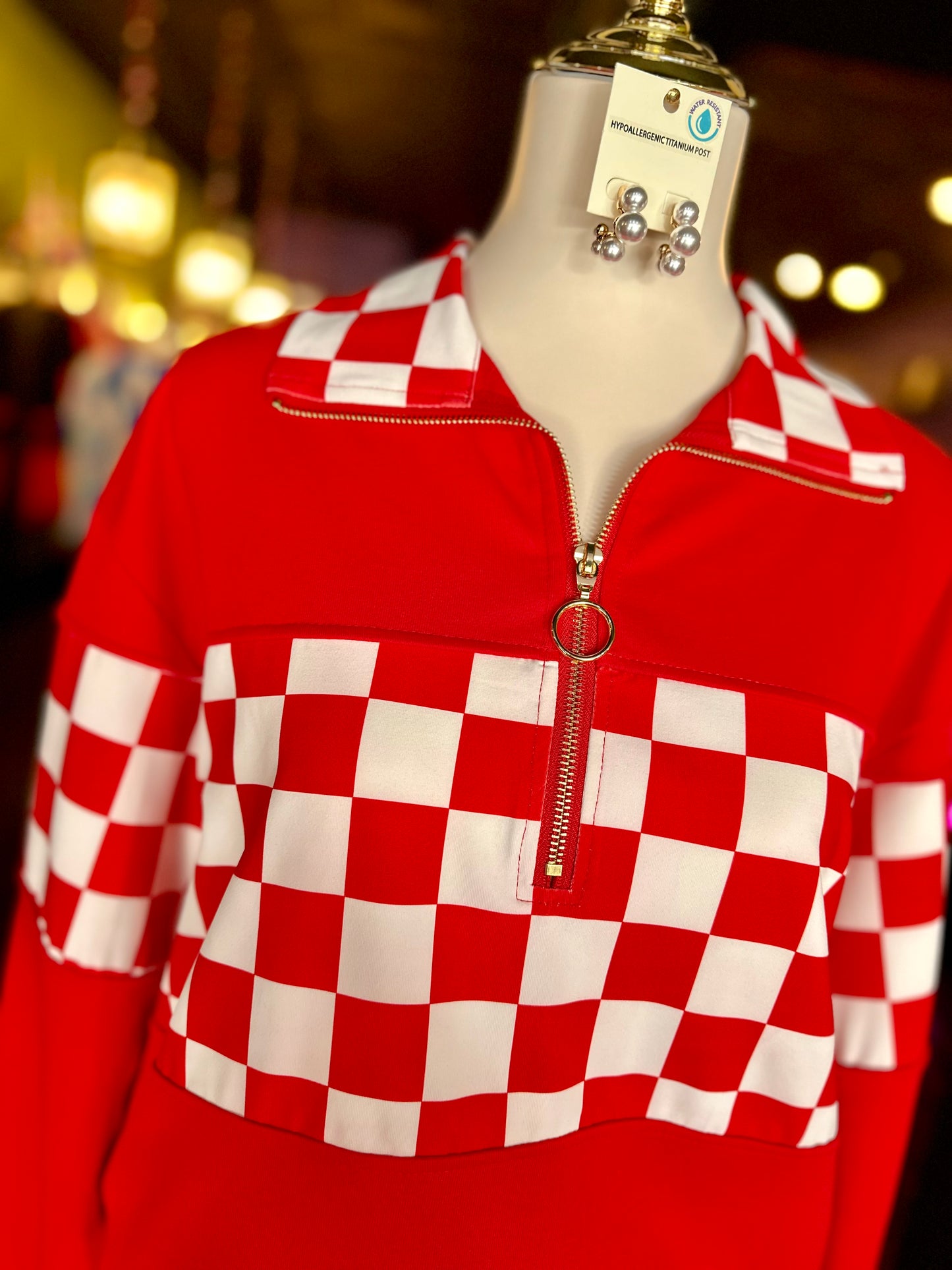 End Zone! Red Checkered Pullover