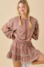 Load image into Gallery viewer, Brown Lace Trim Top &amp; Skort Set
