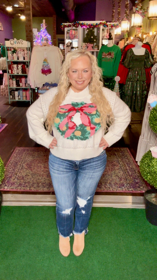 Pearl Christmas Wreath Knit Sweater