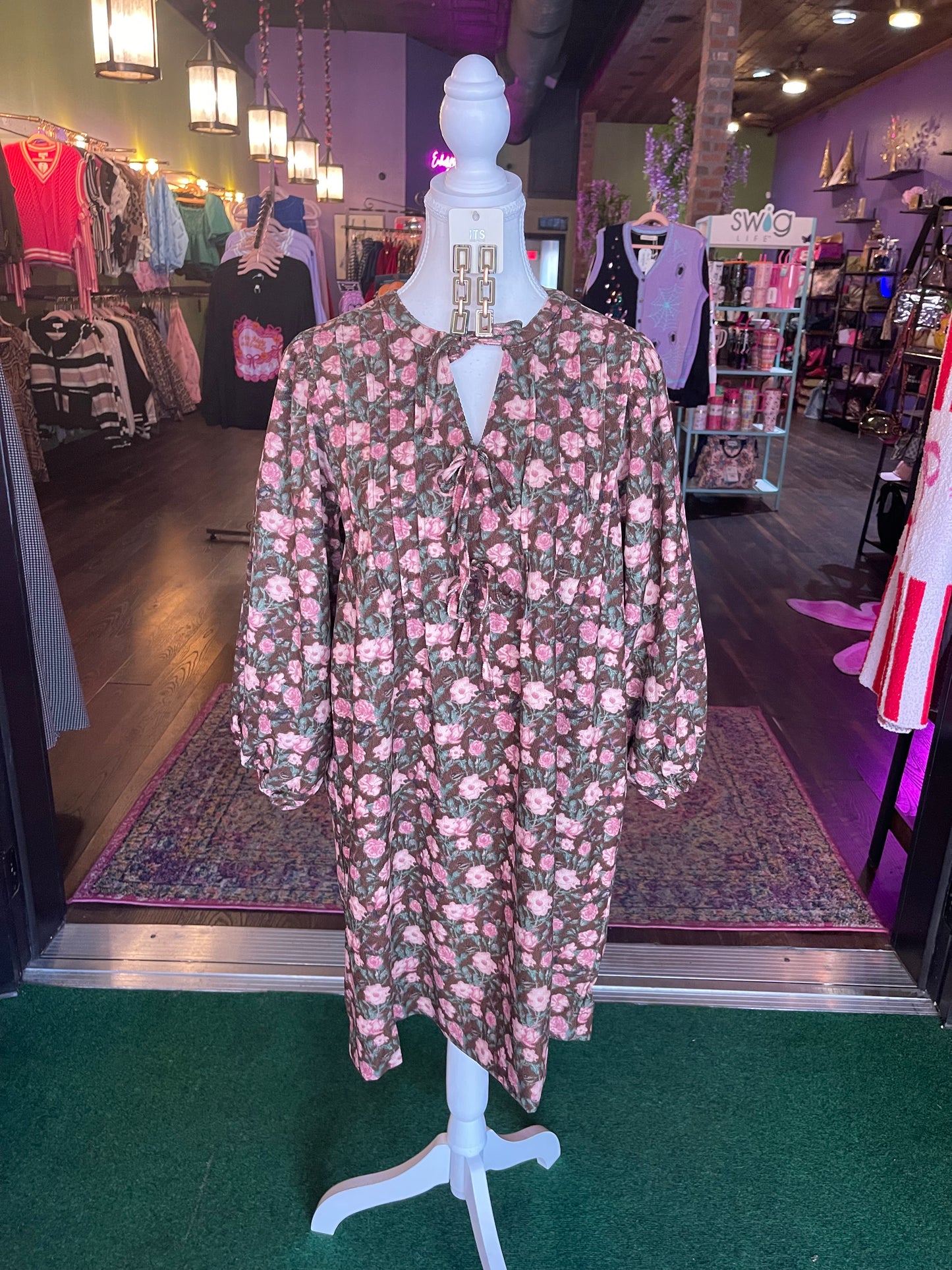 Brown Floral Babydoll Dress