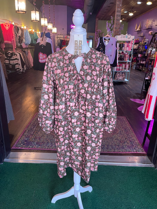 Brown Floral Babydoll Dress