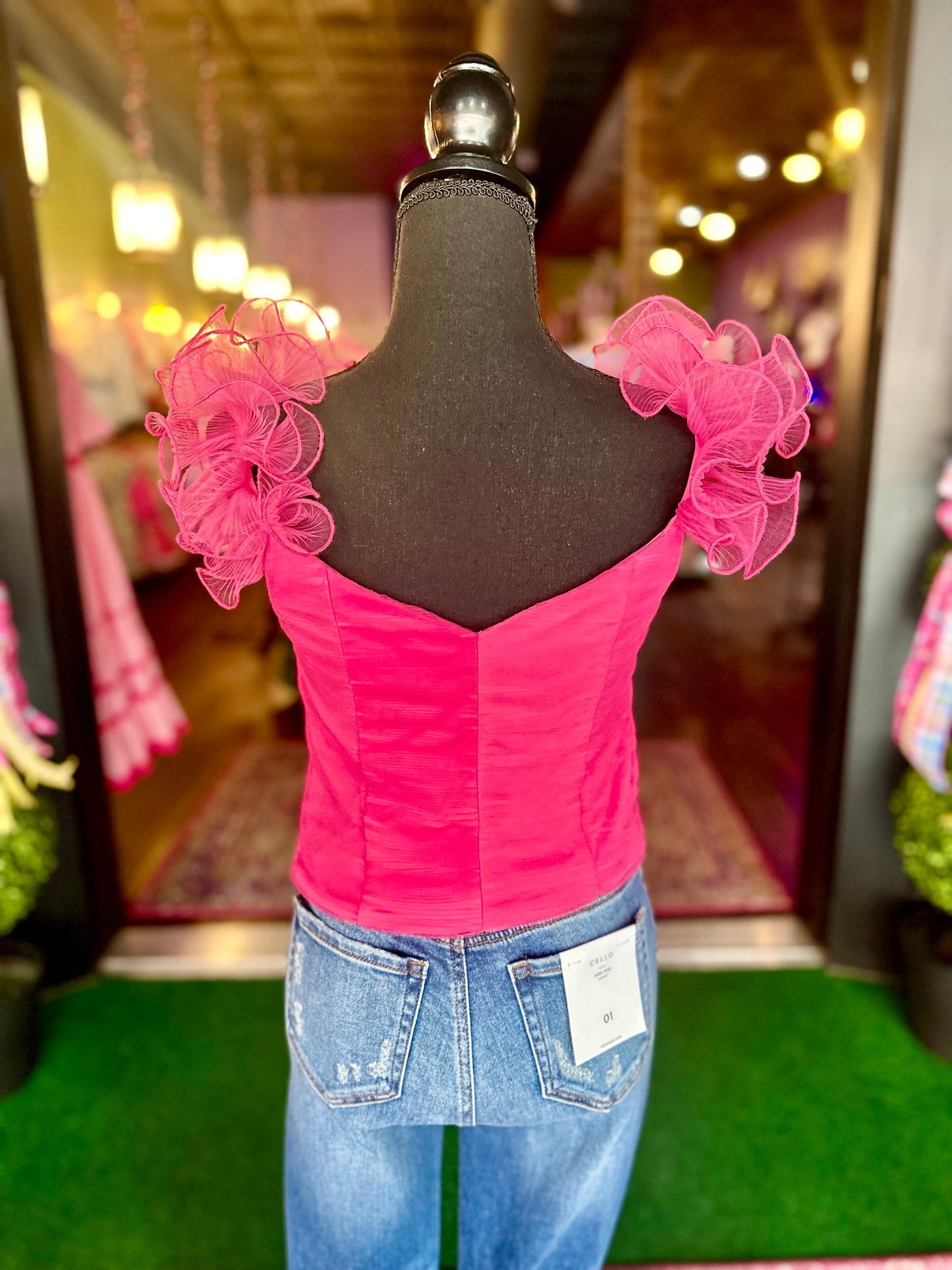 Hot pink ruffle sleeve top