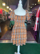 Load image into Gallery viewer, Brown Plaid Puff Sleeve Mini Dress

