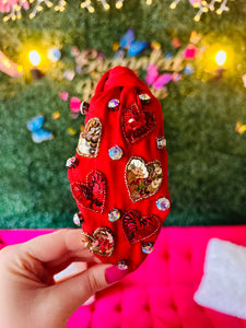 Red Sequin heart headband