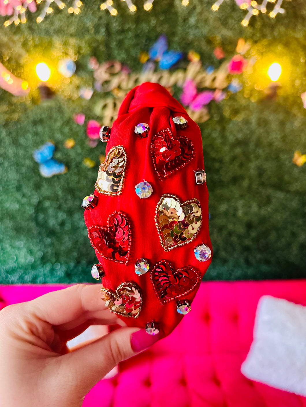 Red Sequin heart headband