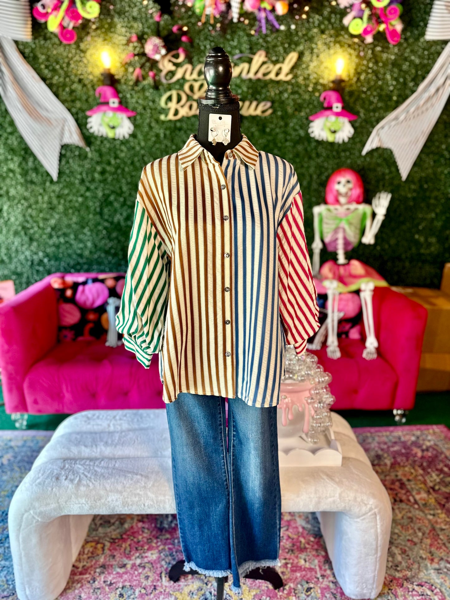 Multicolor Striped Button Down Blouse