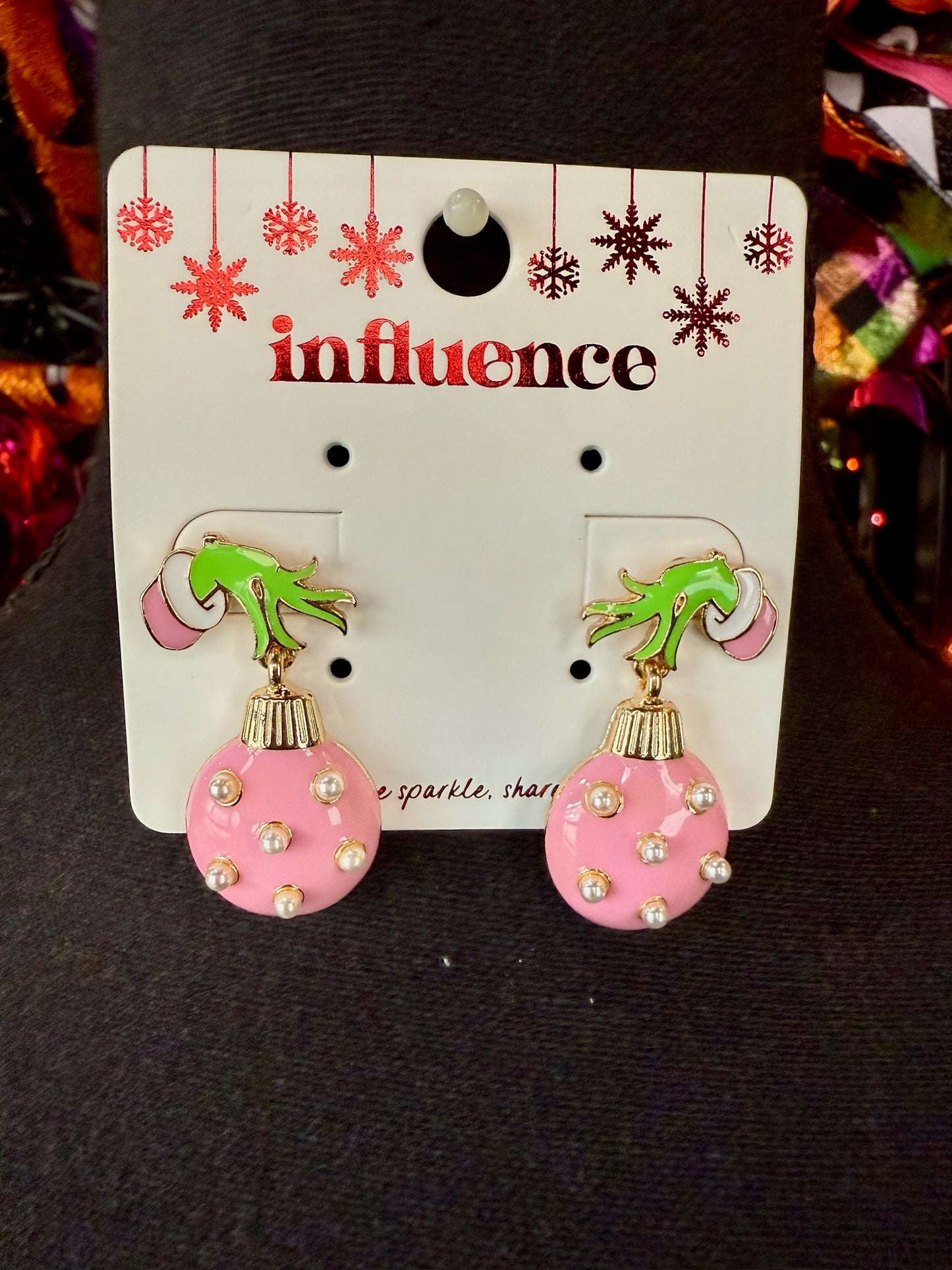 Grinch Hand & Ornament Drop Earrings