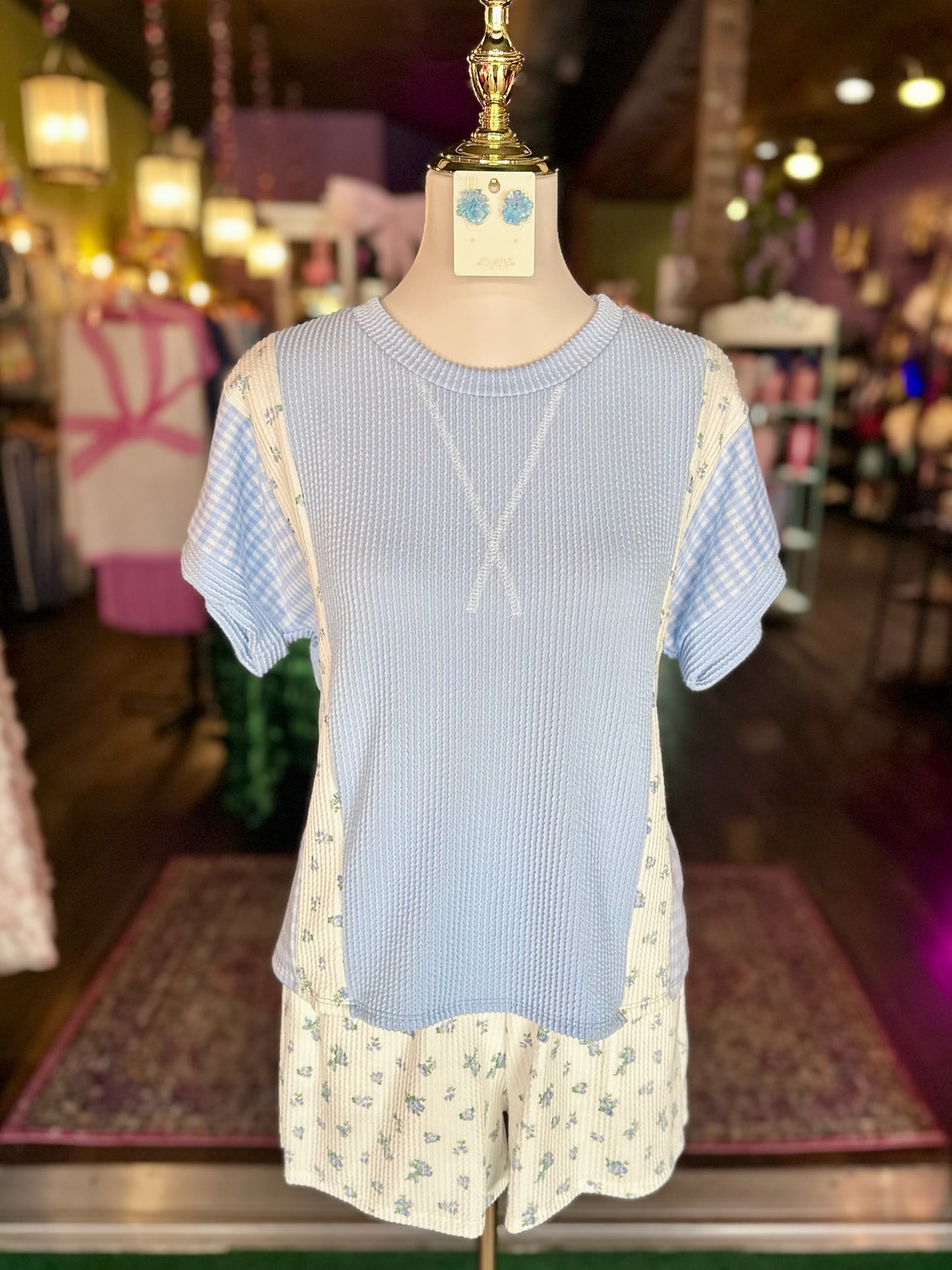 Light Blue Gingham In Bloom Set