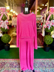 Hot Pink Pearl Embellished Sweater Set