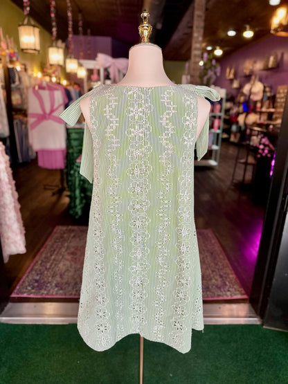 Kiwi Striped Eyelet Mini Dress