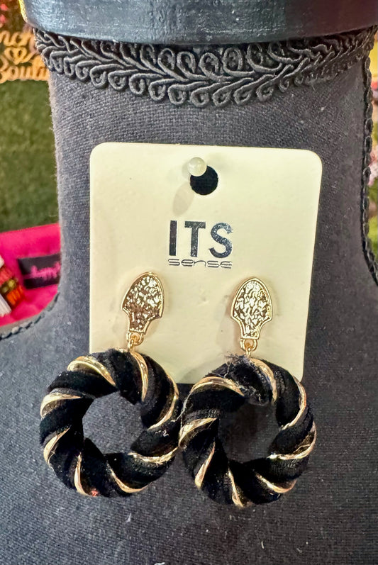 Black Velvet Wrap Circle Earrings