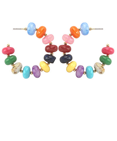 Multicolor Marble Rondelle Beaded Hoops