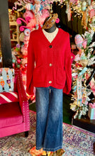 Load image into Gallery viewer, Red Chunky Knit Button-Up Cardigan

