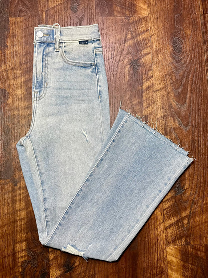 Cello Light Wash High Rise Crop Flare Jeans