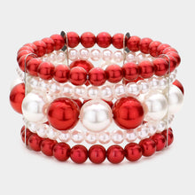 Load image into Gallery viewer, Red &amp; White Pearl Bracelet
