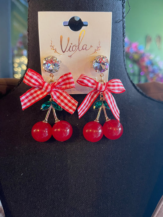 Red Cherry Bow Earrings