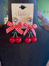 Load image into Gallery viewer, Red Cherry Bow Earrings

