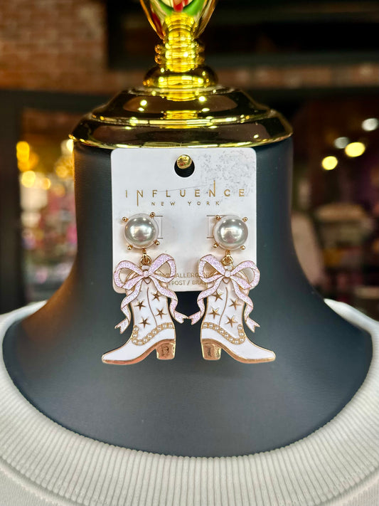 White Cowgirl Boot Earrings