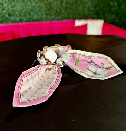 Metal Clover & Pink Floral Scarf Bracelet
