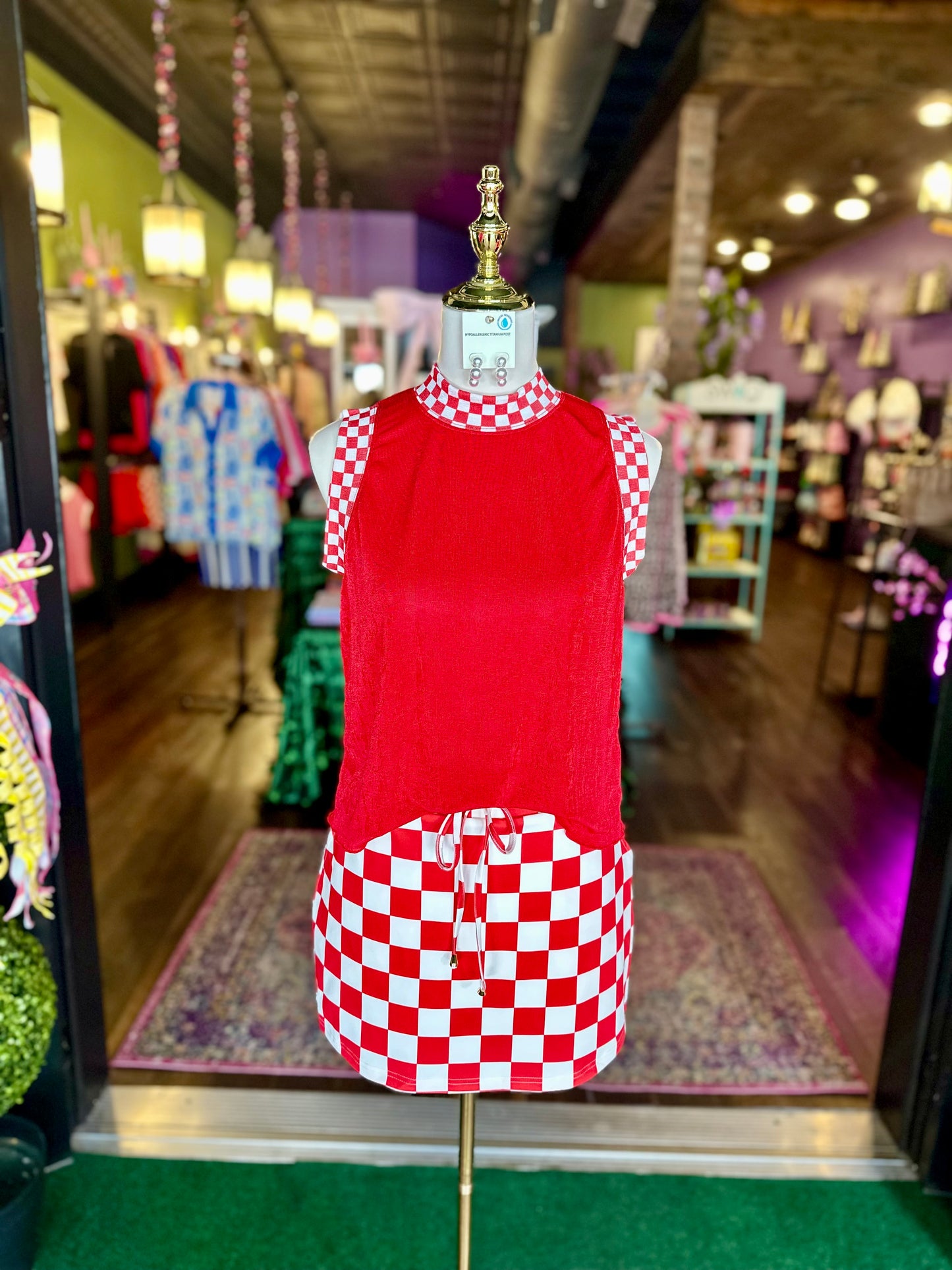 Checkmate Red Ribbed Tank
