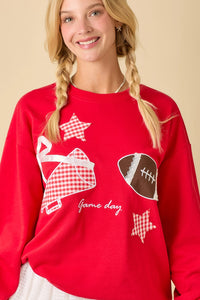 Red & White Football Game Day Patch Crewneck
