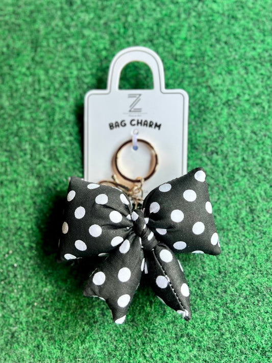Black & White Polka Dot Bow Bag Charm