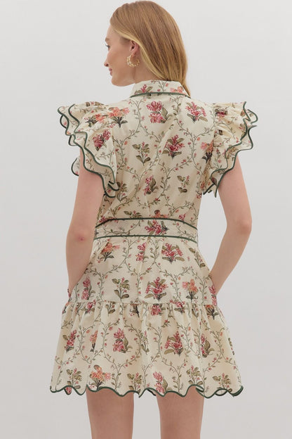 Ecru Floral Mini Dress