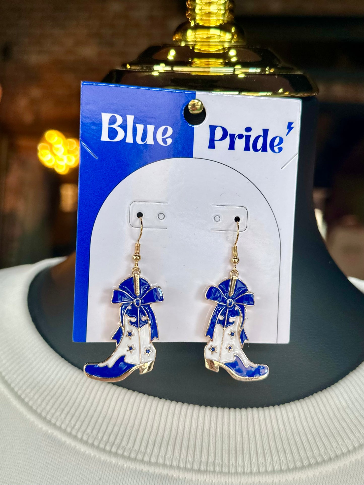 Royal Blue & White Cowgirl Boot Earrings