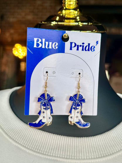 Royal Blue & White Cowgirl Boot Earrings