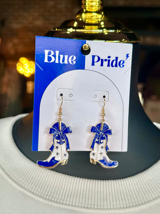 Royal Blue & White Cowgirl Boot Earrings