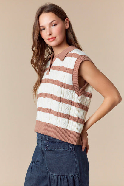 Mocha & Ivory Striped Sweater Vest