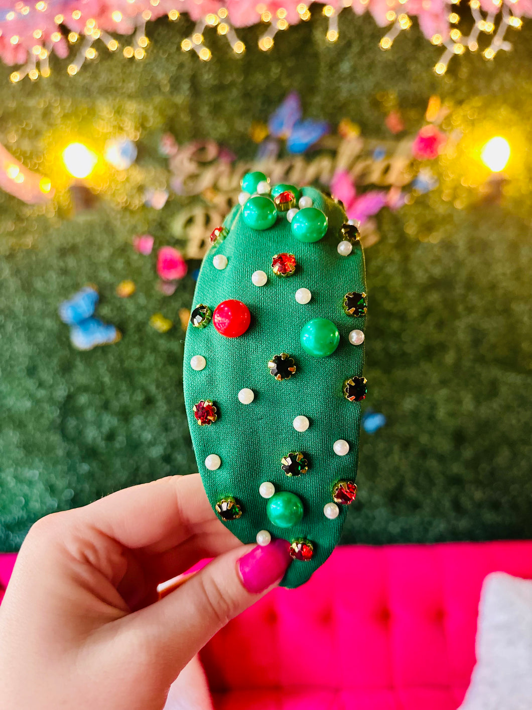 Green Christmas Embellished Headband