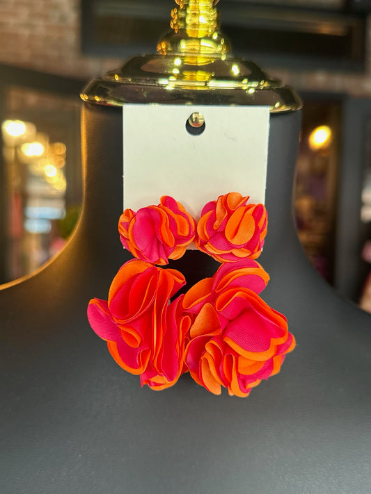 Fuchsia & Orange Fabric Flower drop Earrings
