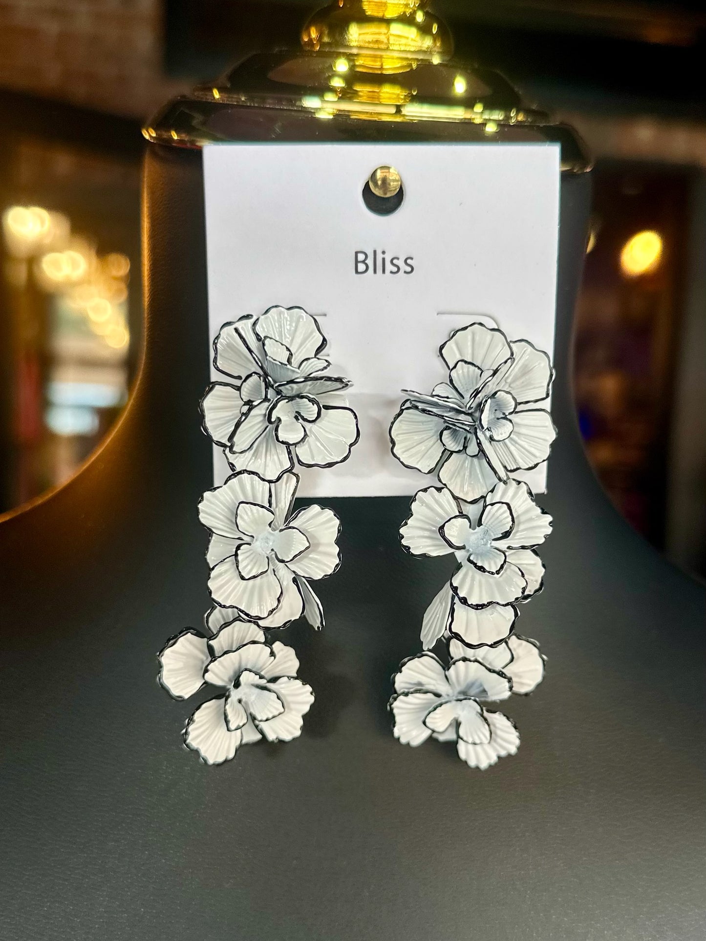 White & Black Linear Flower Earrings