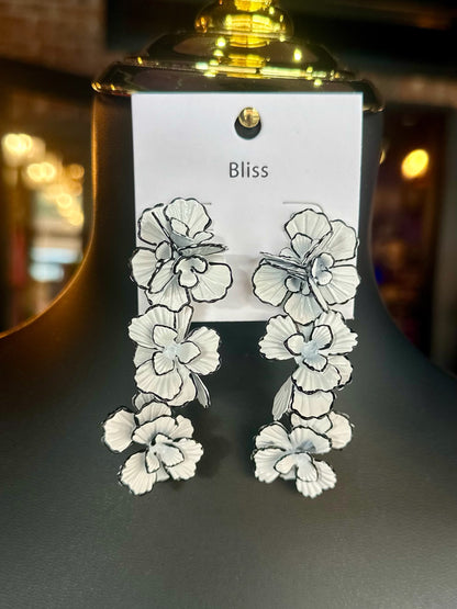 White & Black Linear Flower Earrings