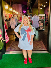 Load image into Gallery viewer, Sky Blue Coquette Flag Bow Shirt Dress
