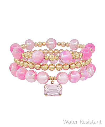 Pink & Gold Candy Bead Bracelet Set