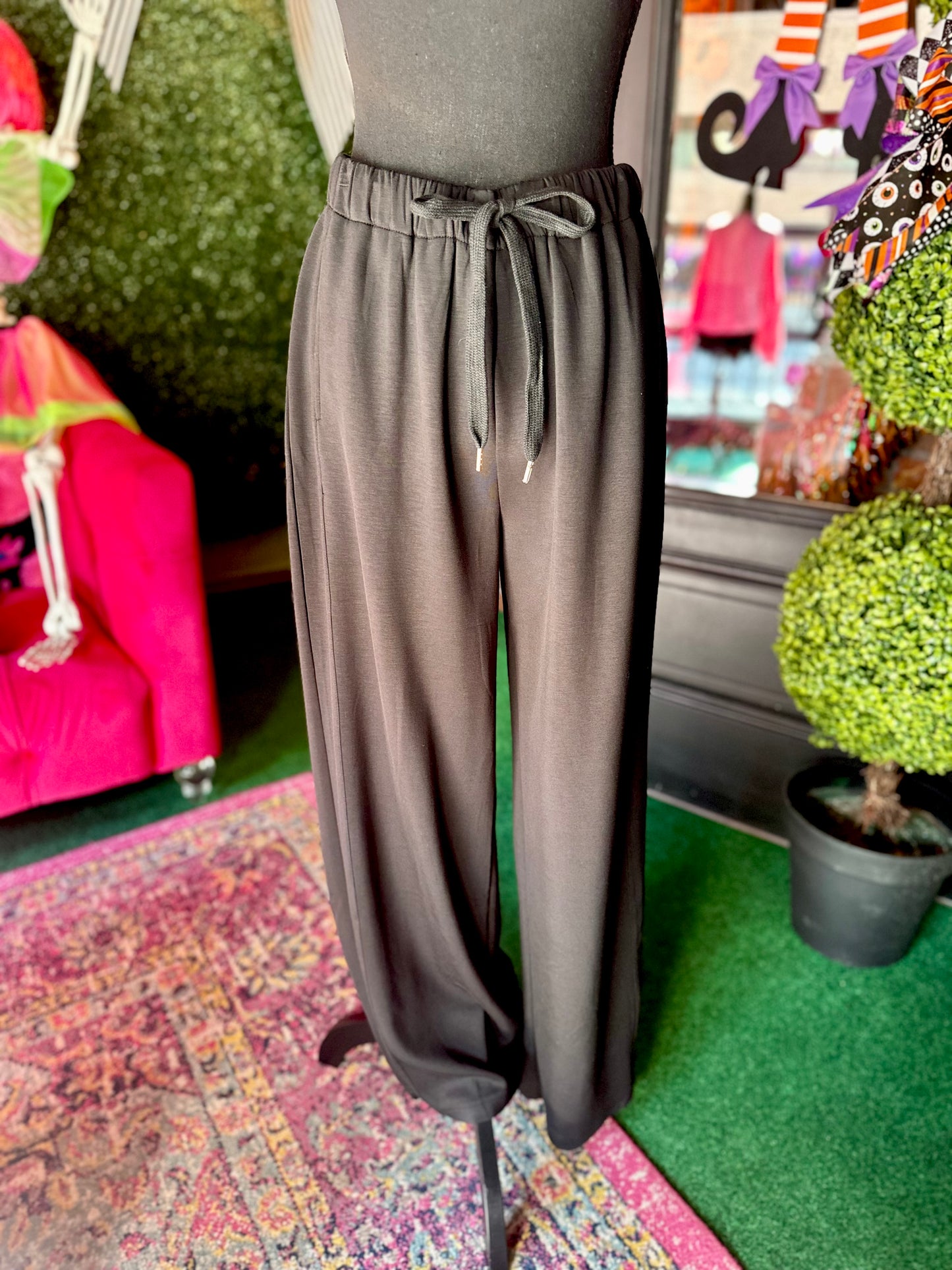 Black Wide-Leg Knit Joggers