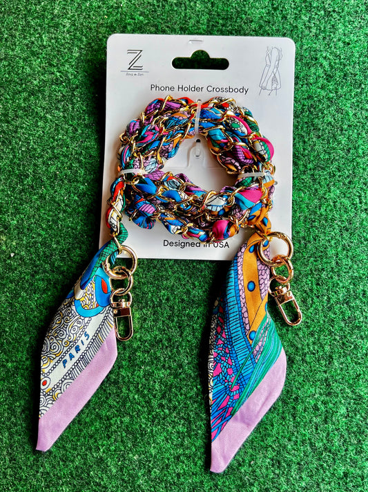 Vibrant Multi-Printed Scarf Phone Holder Crossbody