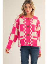 Load image into Gallery viewer, Hot Pink &amp; Cream Checkered Sweater Cardigan
