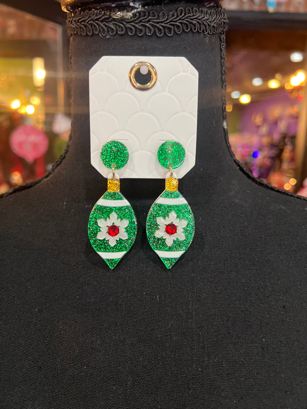 Green Glitter Christmas Ornament earrings