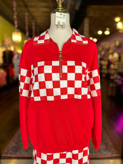 End Zone! Red Checkered Pullover